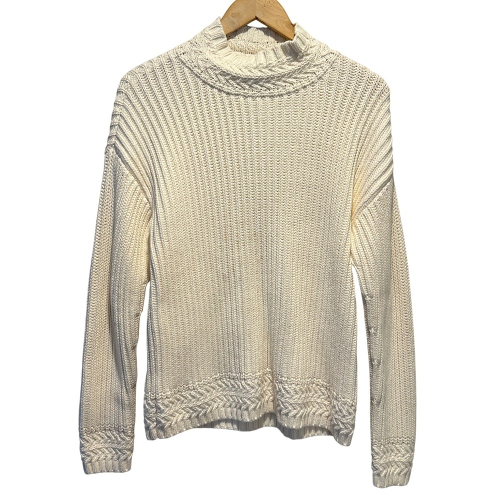 LL Bean Signature Fisherman Ribbed Sweater‎ Womens L Organic Cotton Cable Knit